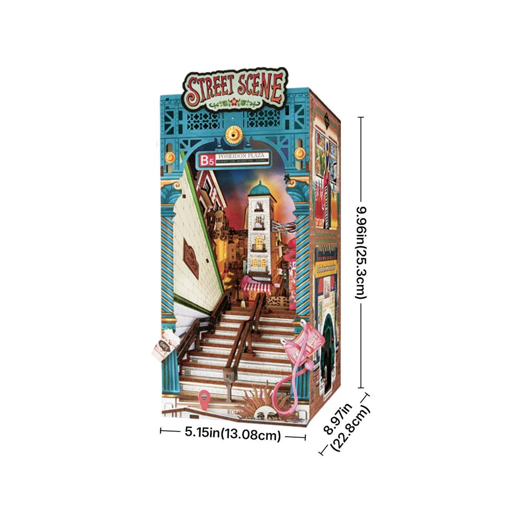 Rolife Book Nook Kit DIY 3D Wooden Miniature Street Scene With LED Lighting For Adults.