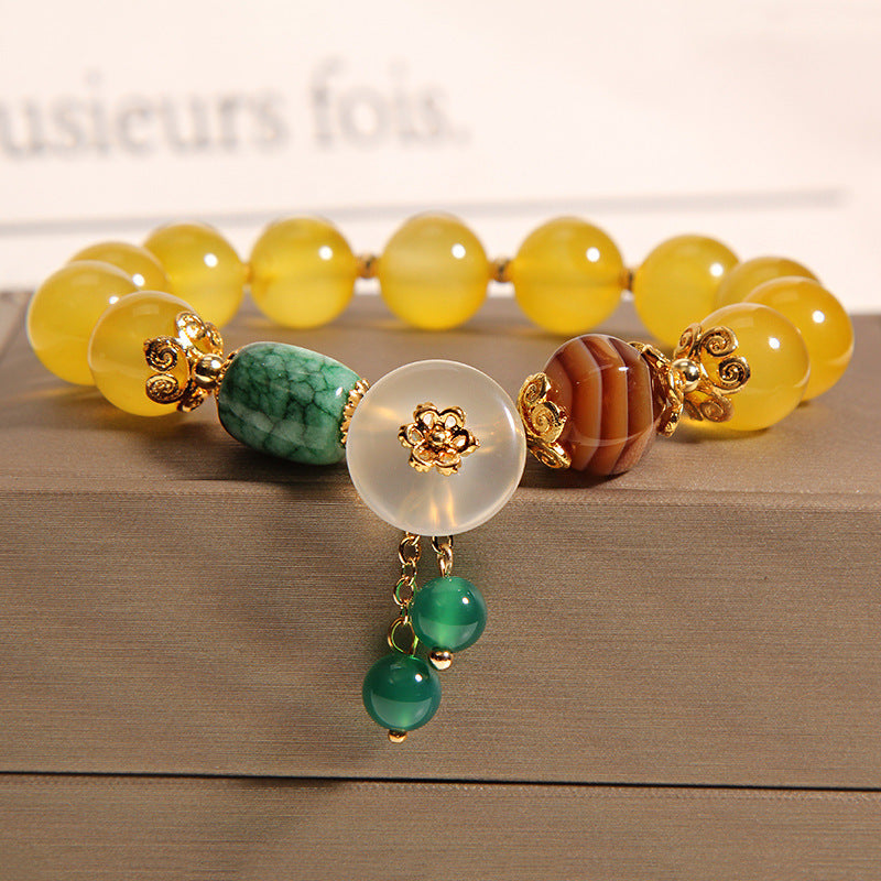 Yellow Agate Crystal Bracelet Female Gold Silk