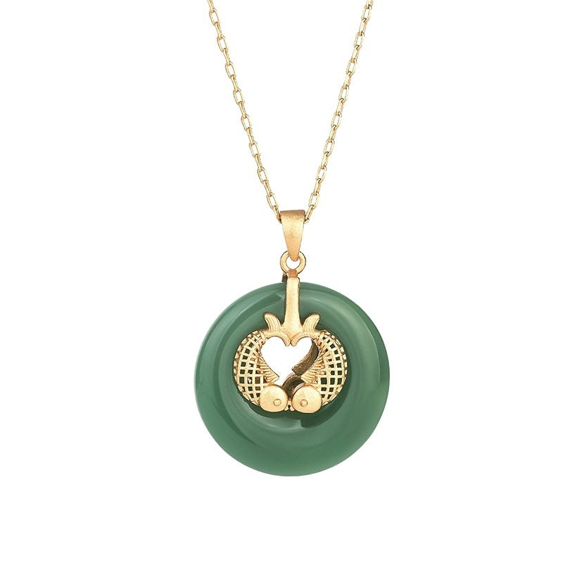 Gold Koi Years With More Than Hetian Jade Collarbone Necklace