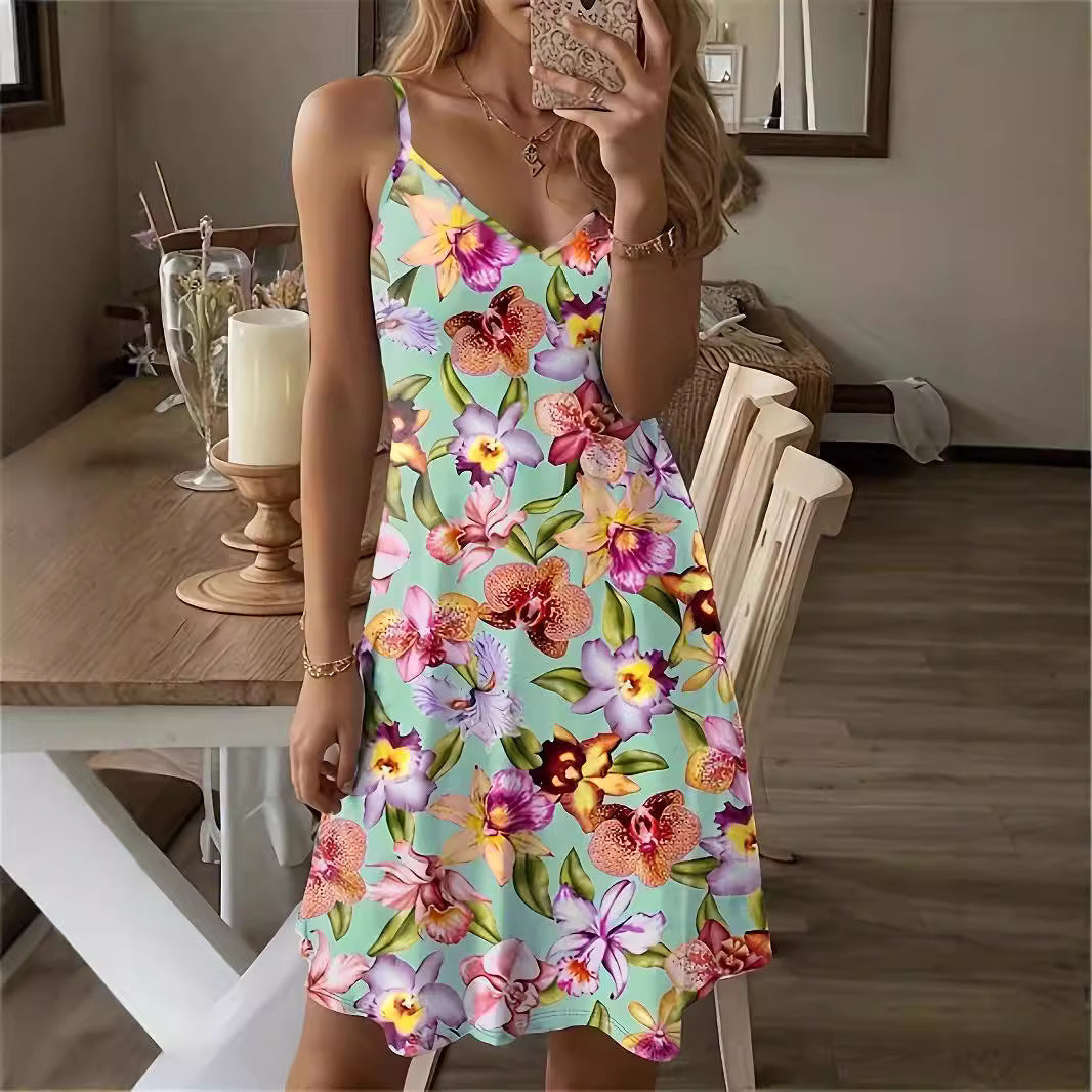 Printed Casual Vacation Spaghetti Straps Dress