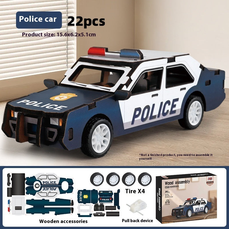 Wooden Assembled Toy Car Warrior Engineering Vehicle Fire Truck DIY Model.