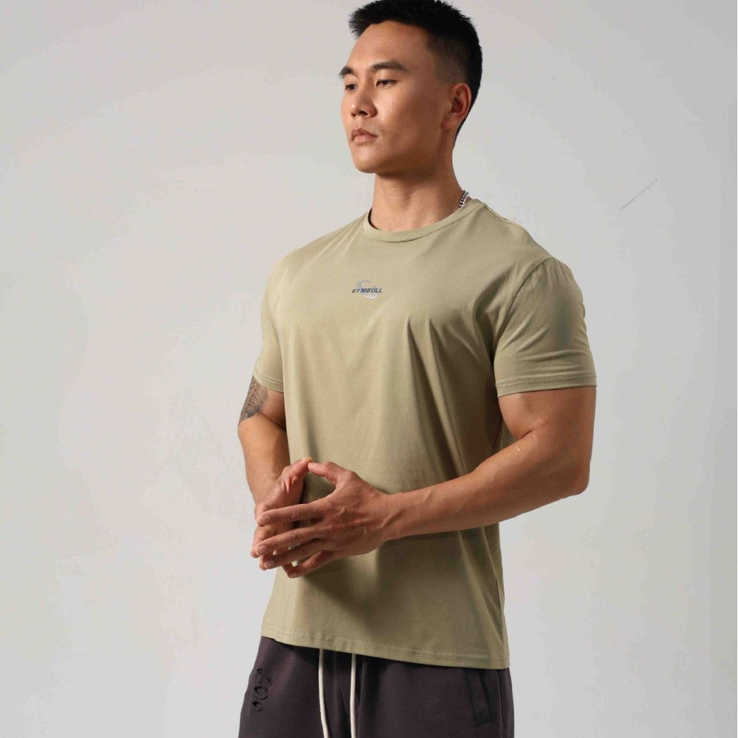 Men's Short Sleeve New Small Neckline Show Muscle Sports Fitness Short Sleeve