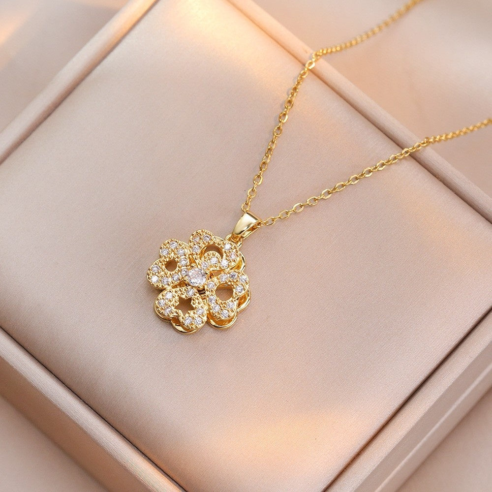 Women's Simple Love Heart Flowers Inlaid Jewel Special-interest Design All-match Necklace