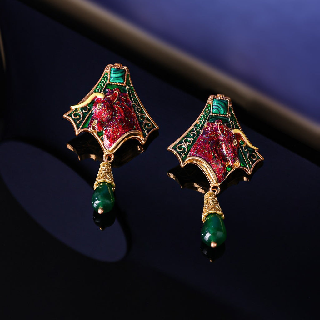 Ox Head Stud Earrings Retro Mid-ancient Light Luxury Earrings Eardrops