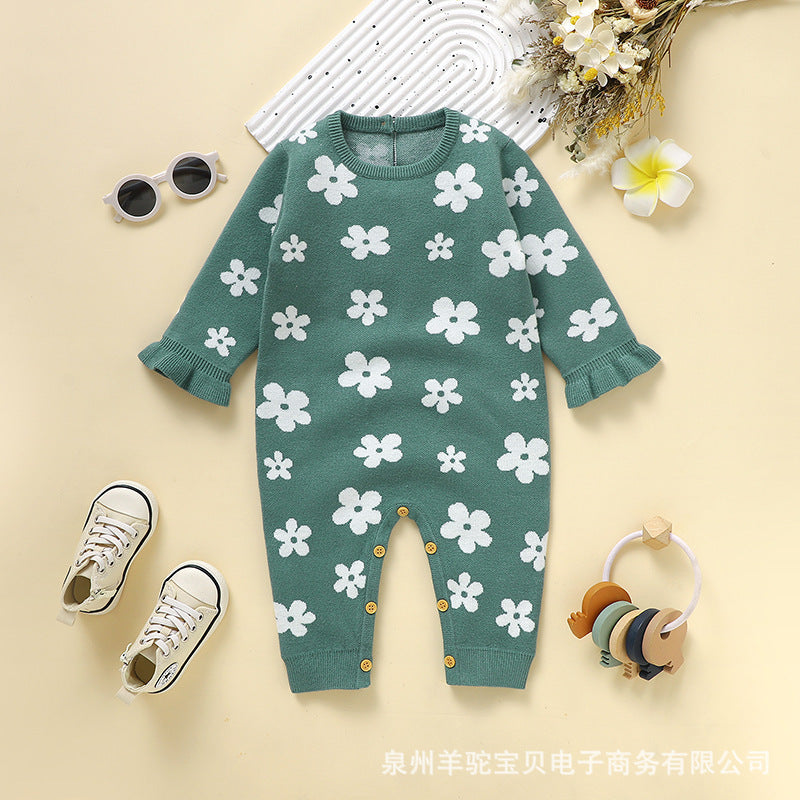 Baby Little Flower Knitted One-piece Rompers Jumpsuit