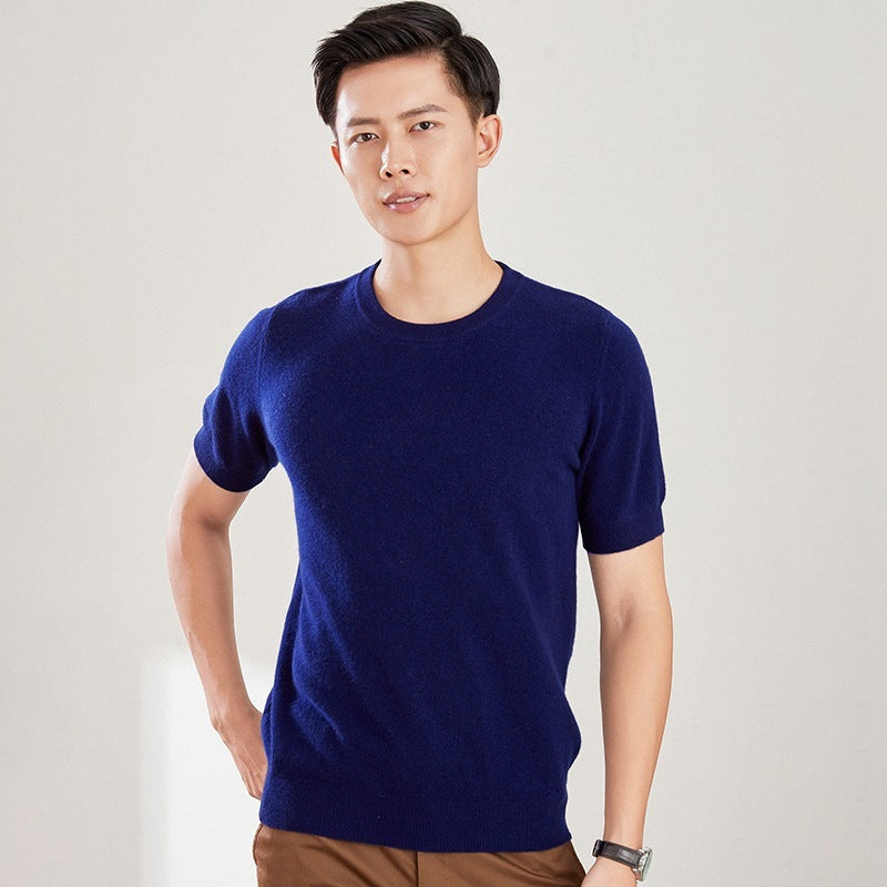 Men's Autumn And Winter Full Wool Short Sleeve Round Neck Sweater