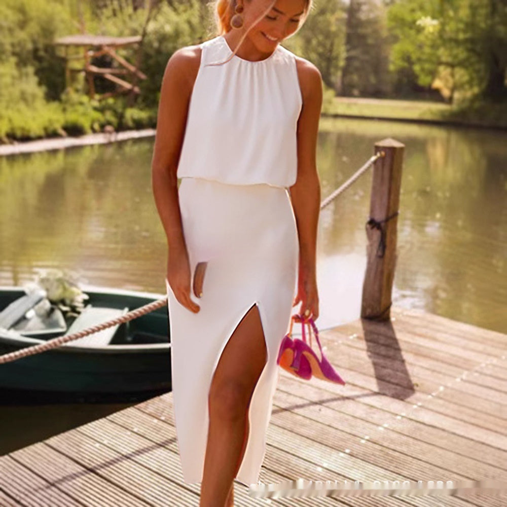 Women's Pleated Decoration Midi Skirt Dress