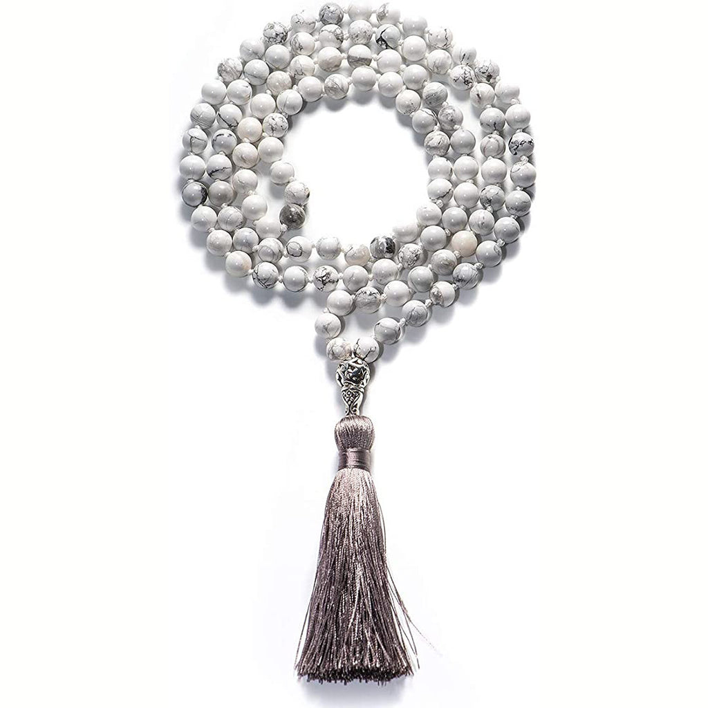 Agate Amethyst Blue Pattern Tassel Necklace
