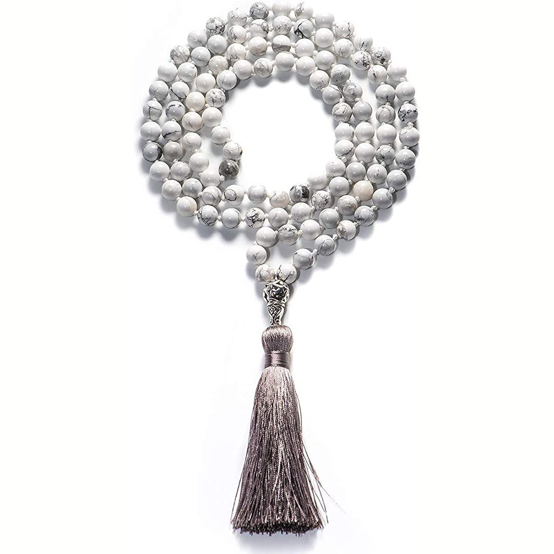 Agate Amethyst Blue Pattern Tassel Necklace