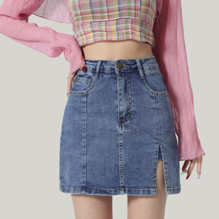 High Waist Denim Half-length Slim Slimming Hip Skirt