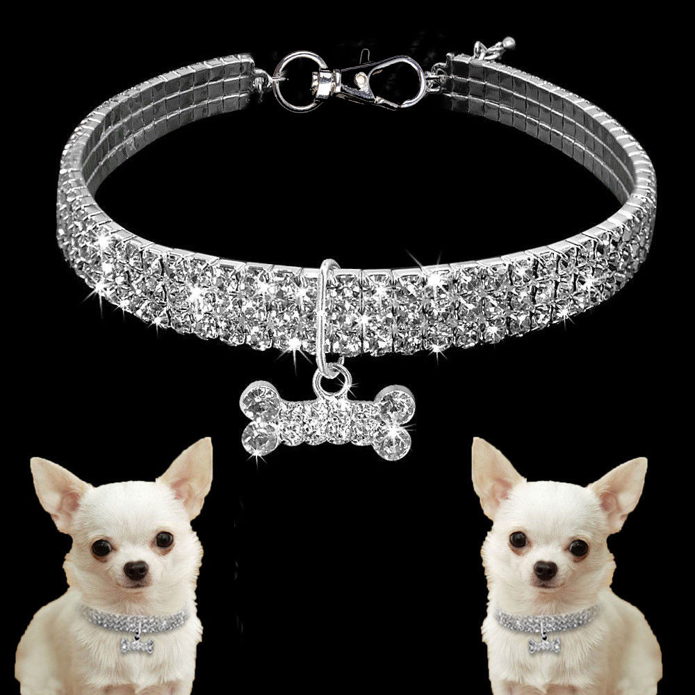 Bling Rhinestone Dog Collar Crystal Puppy Chihuahua Pet Dog Collars Leash For Small Medium Dogs Cats - EL CHEG