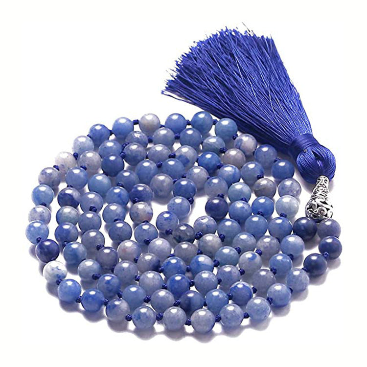 Agate Amethyst Blue Pattern Tassel Necklace