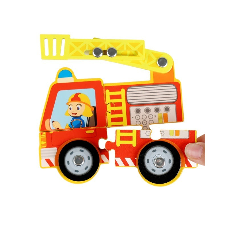 Children Early Childhood Education Develop Wooden Traffic Puzzle Toys.