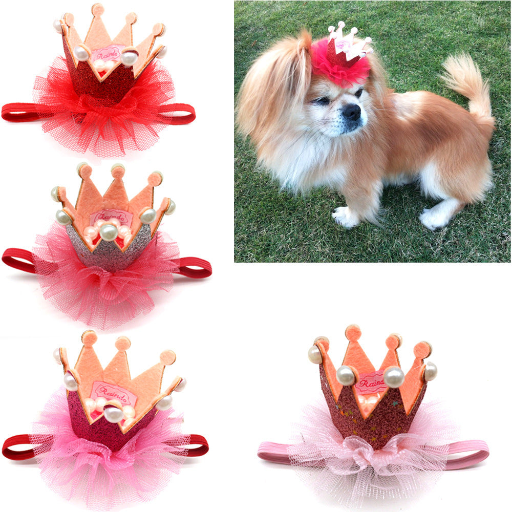 New Pet Dog Crown Hat Mesh Birthday Party