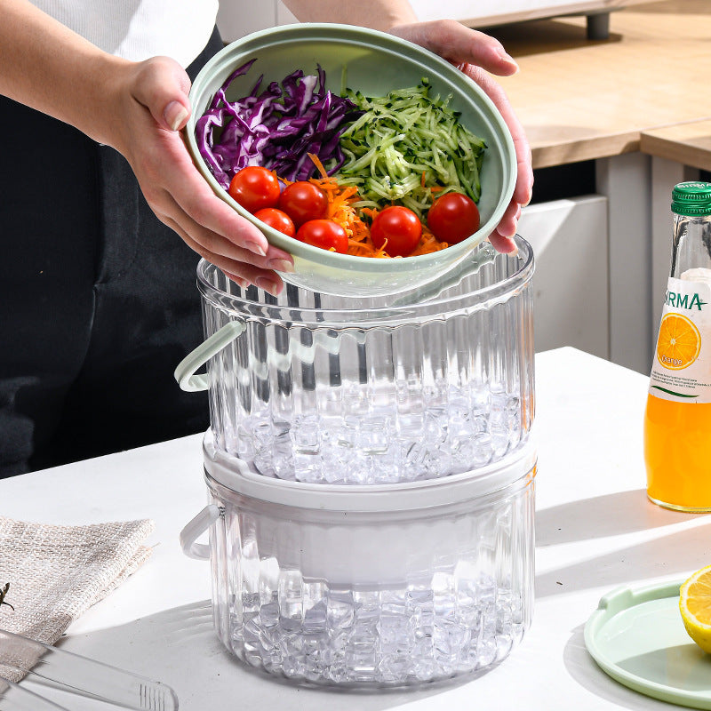 Iced Fresh-keeping Salad Bowl Round Clear With Cover Picnic Storage Box