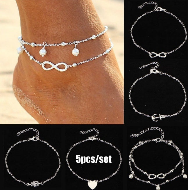 European and American Lady Anklet Bracelet Multi Set