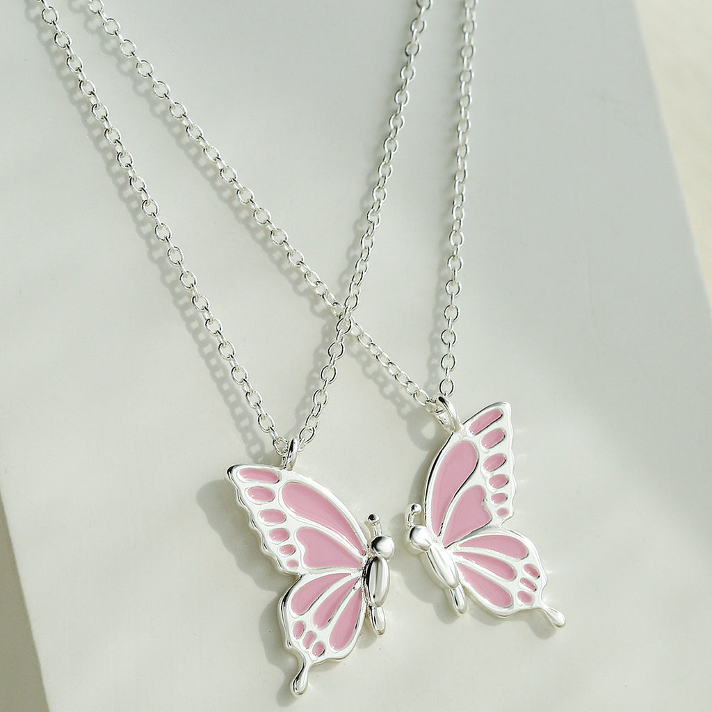 Women's Double Butterfly Drip Oil Pendant Necklace