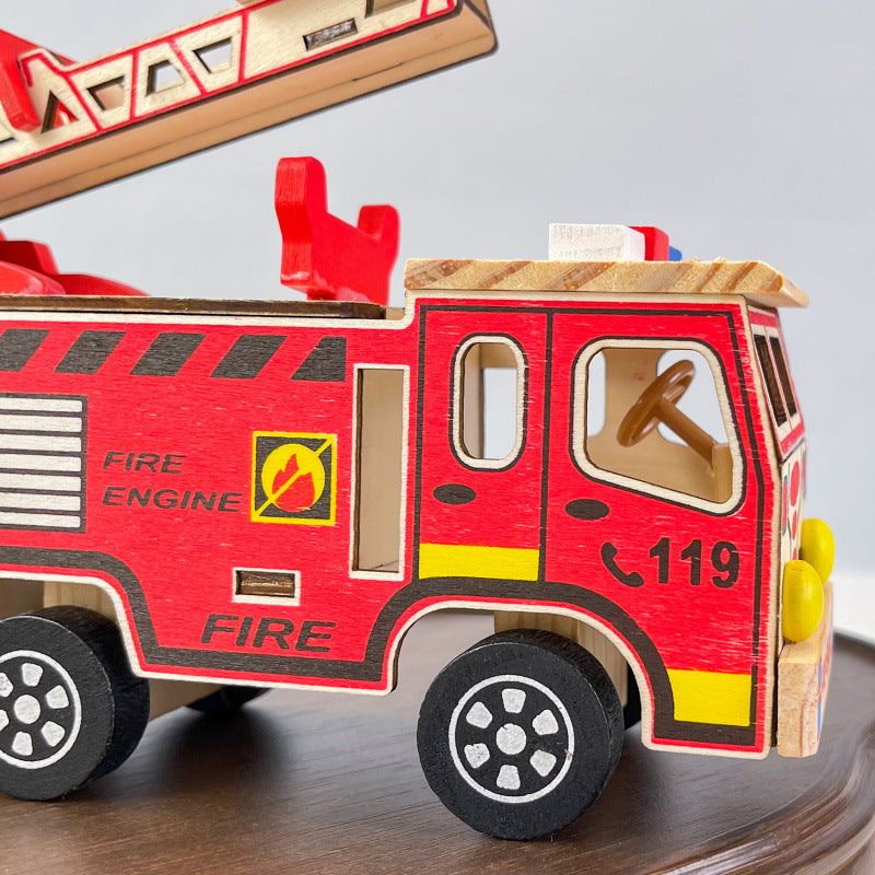 Colorful Wooden Fire Truck Fire Truck Children's Model Toy.