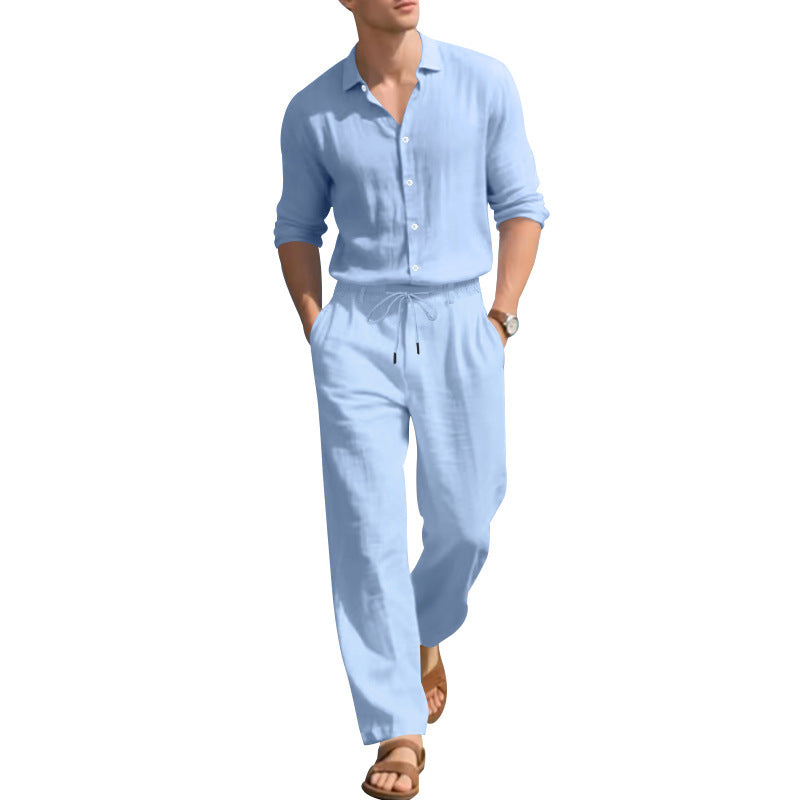 Loose Casual Long Sleeves Shirt And Trousers Two-piece Set