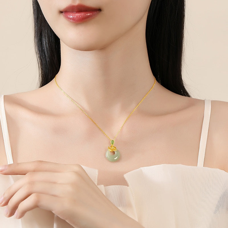 Hetian Jade Peace Buckle Necklace Women's Ancient Style High Sense
