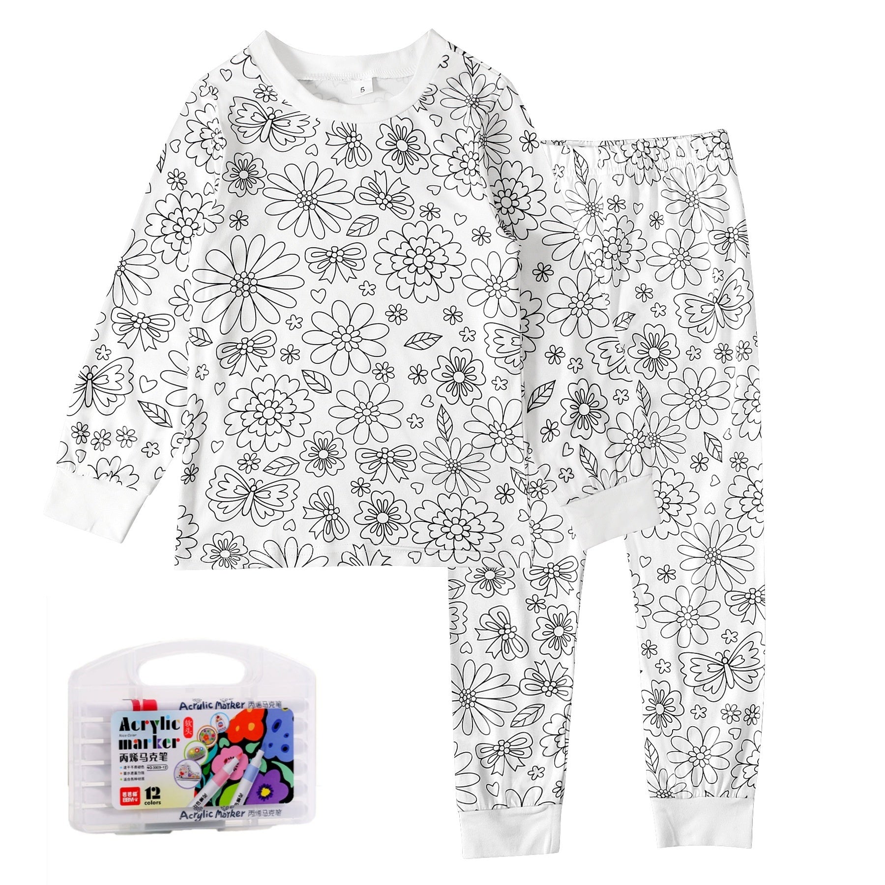 Black And White Cartoon Cartoon Pattern Long-sleeved T-shirt And Trousers Two-piece Home Wear Children's Suit