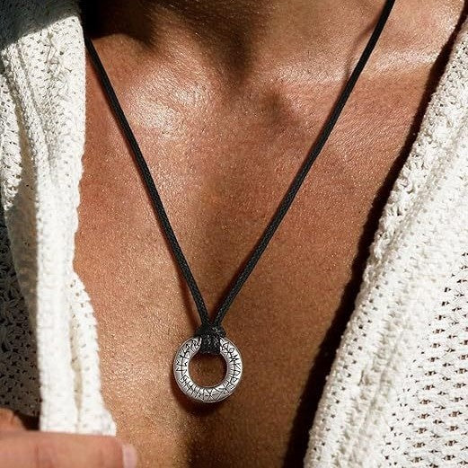 Letter Stainless Steel Ring Pendant Leather Rope For Necklace