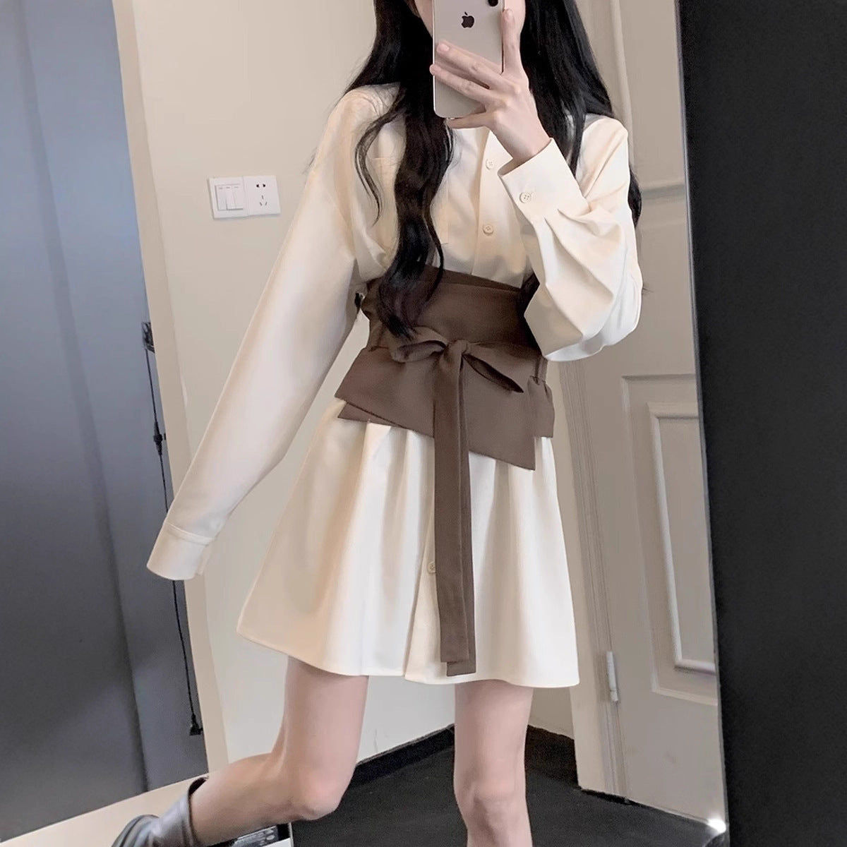 Long Sleeve Shirt Skirt Women's Temperament Slimming Dress