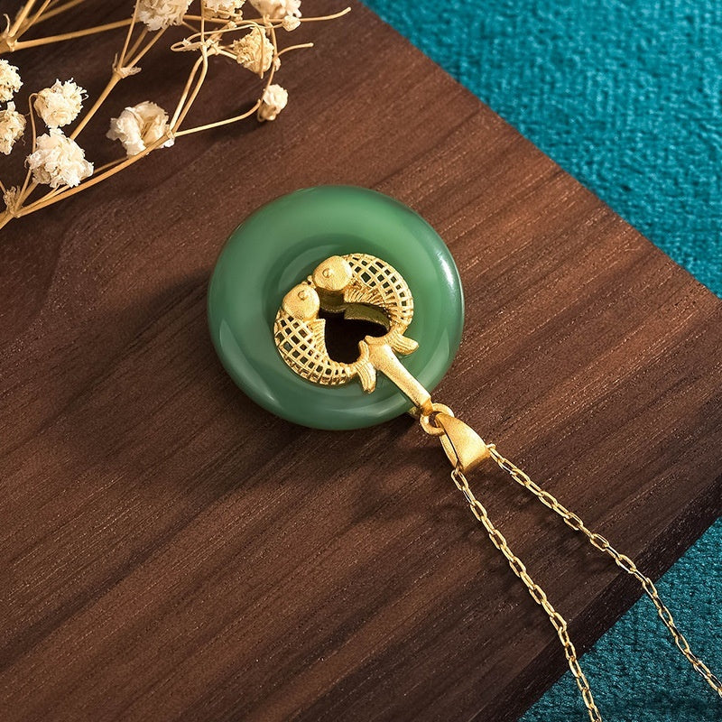 Gold Koi Years With More Than Hetian Jade Collarbone Necklace