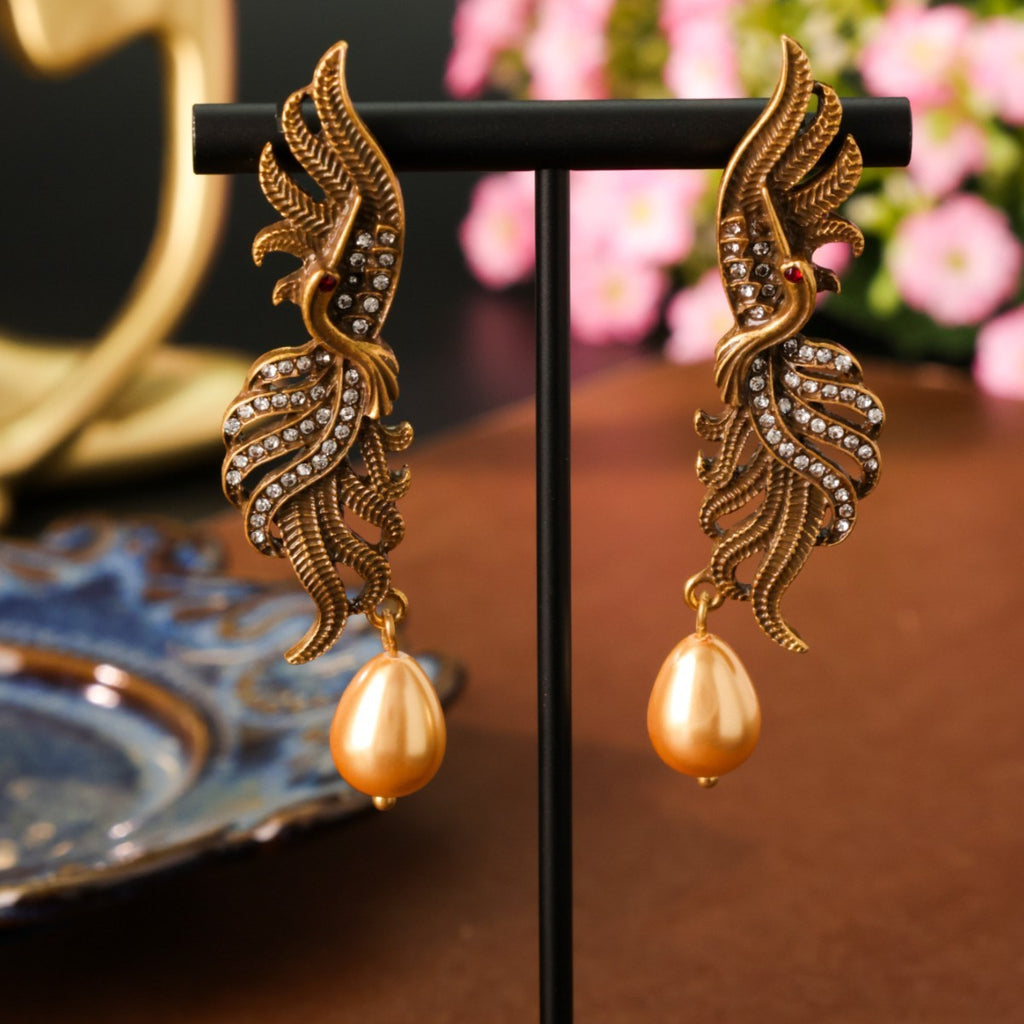 Phoenix Retro High-grade Hollow Jeweled Distressed Earrings