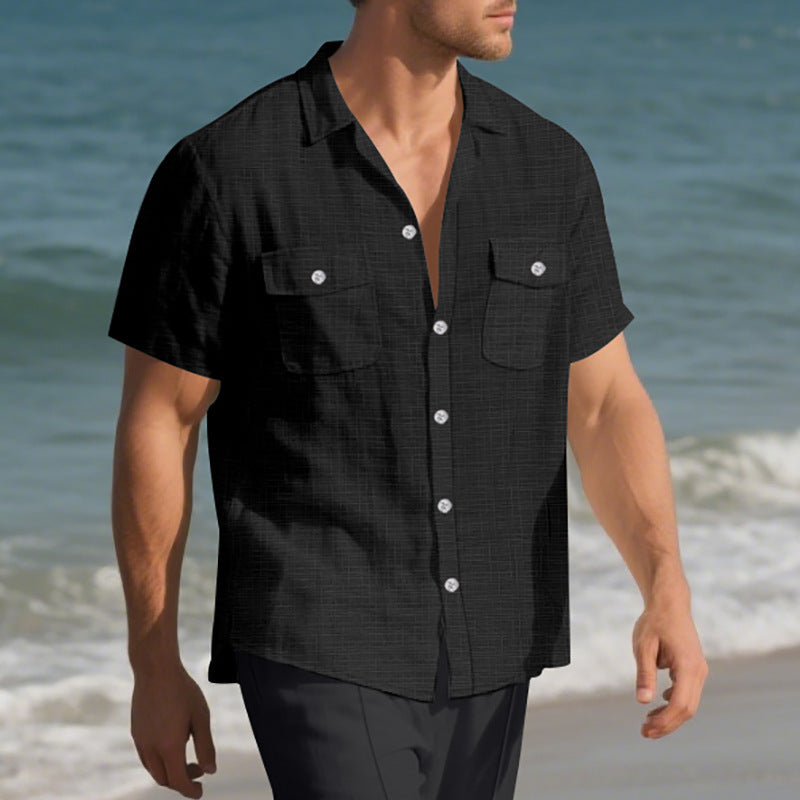 Solid Color Loose Casual Holiday Lapel Shirt Men