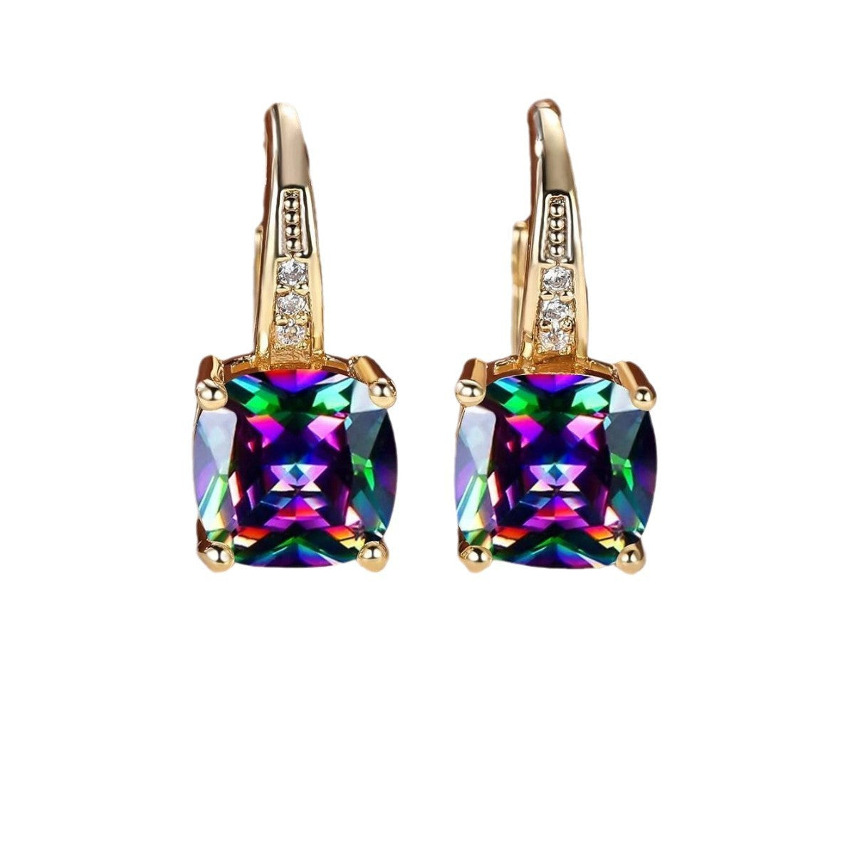 Square Colorful Moissanite Inlaid Ear Clip Advanced Sense
