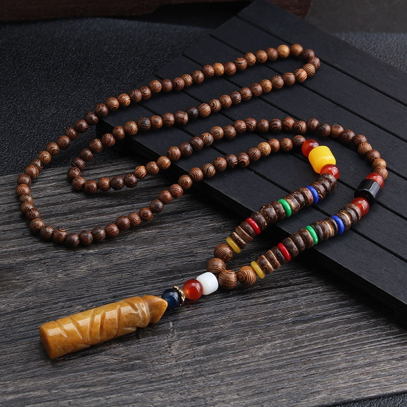 Men's And Women's Necklaces Retro Wooden Bead Sweater Chain Long Bodhi Pendant