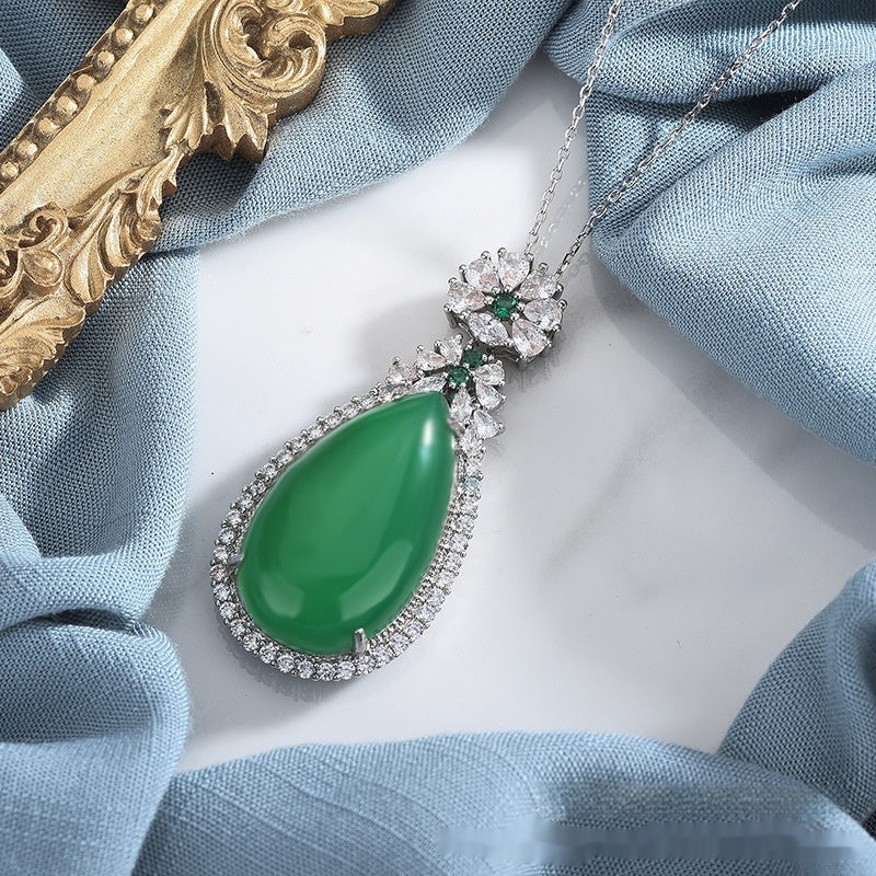 Natural High Quality Ice Jadeite Jade Green Chalcedony Pendant Inlaid Water Drop