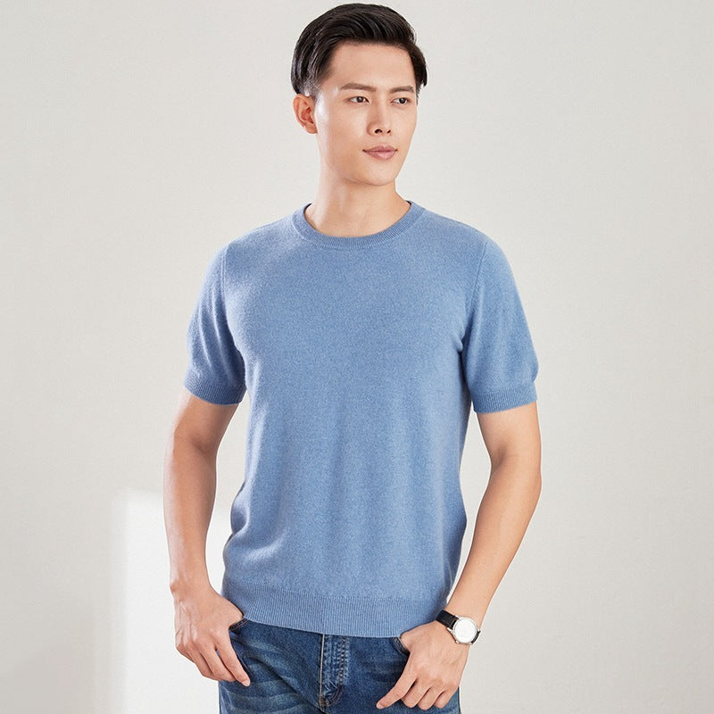 Men's Autumn And Winter Full Wool Short Sleeve Round Neck Sweater