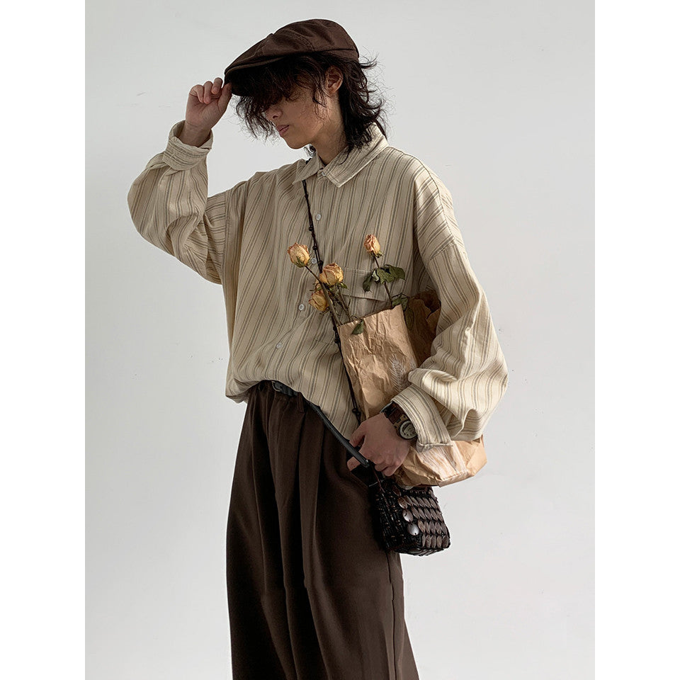 Autumn Vintage Stripe Loose Shirt