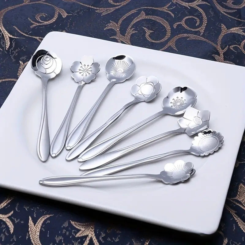 Stainless Steel Flower Japanese Coffee Dessert Rose Spoon