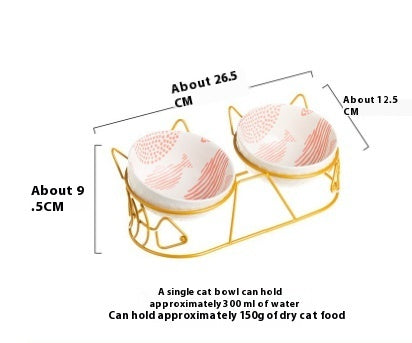 Pet Cat Bowl Ceramic Double Bowl Protection Cervical Spine Fixed Tilt