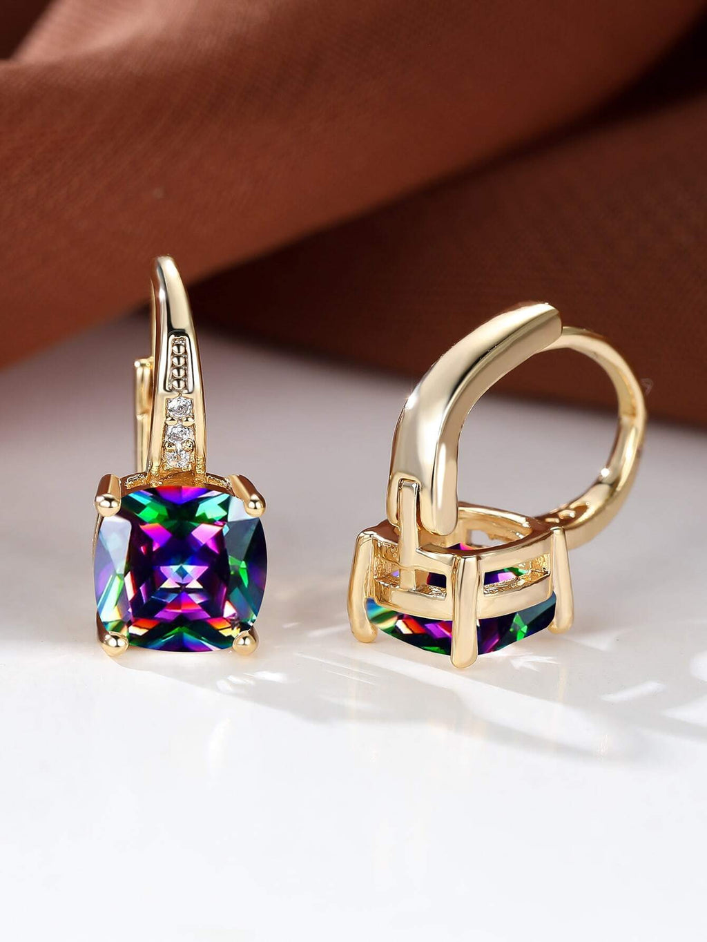 Square Colorful Moissanite Inlaid Ear Clip Advanced Sense