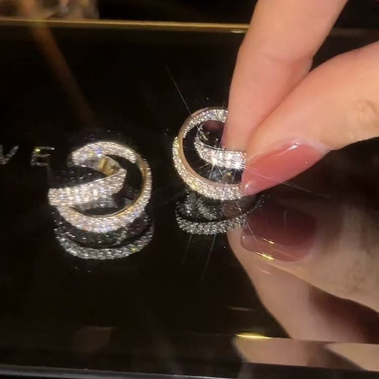 Sterling Silver Needle Micro Inlaid Zircon C- Shaped Cross Earrings