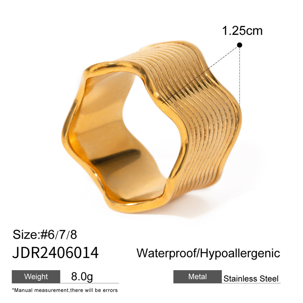 Stainless Steel Wide Surface Wave Ring