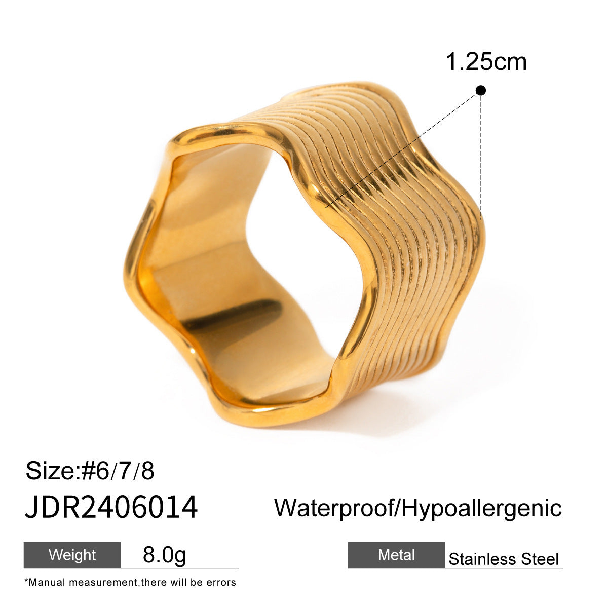 Stainless Steel Wide Surface Wave Ring