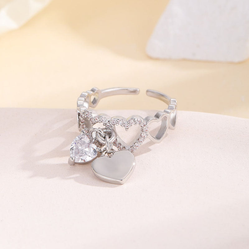 Fashionable All-match Creative Heart Adjustable Ring