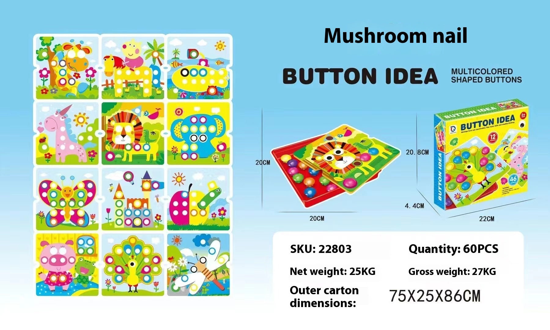 Children's Button Puzzle Mushroom Nail Early Education Perception Educational Toys.