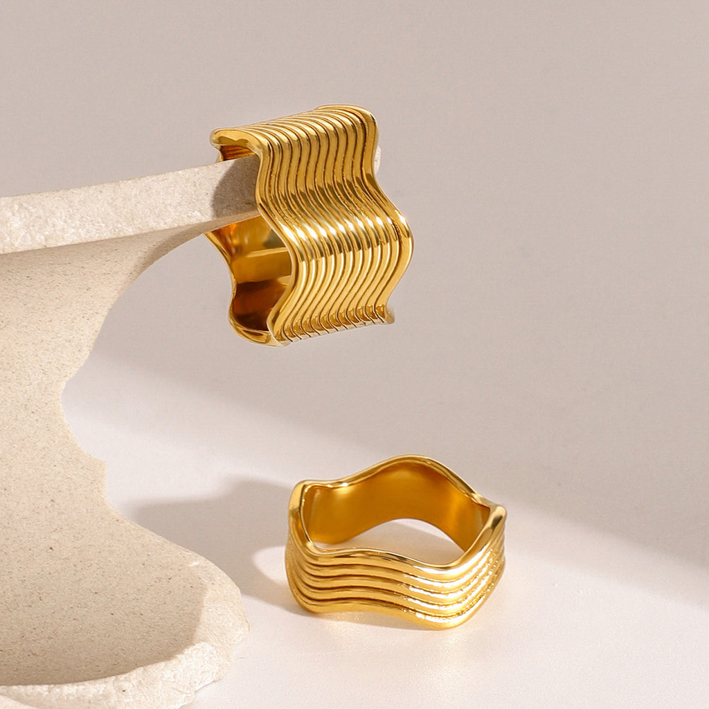 Stainless Steel Wide Surface Wave Ring