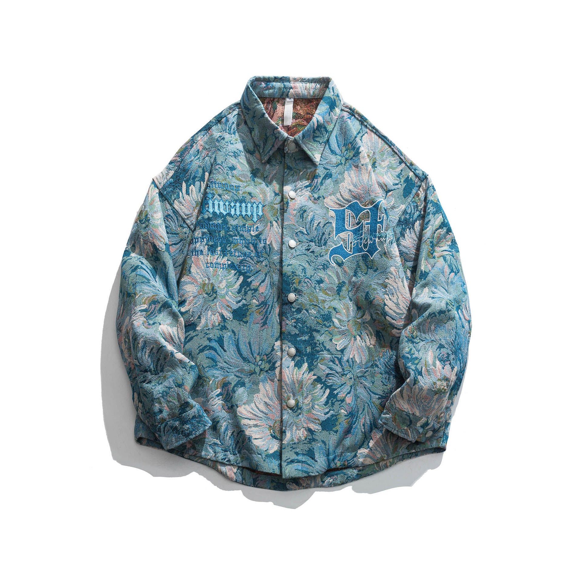 Spring American Fashion Brand Original Full Printed Vintage Flowers Polo Collar Jacket