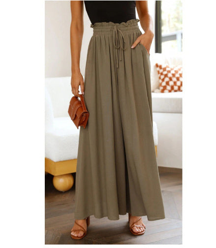 Women's Fashion Wide Leg Elastic Waistband Wide Leg High Waist Long Dress Pants