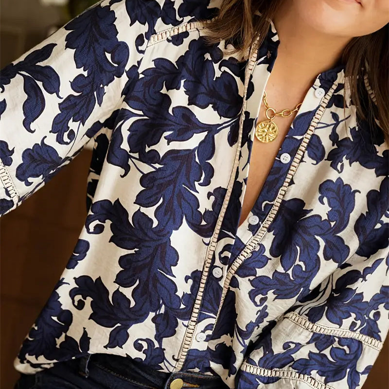 Women's Casual Fashion All-matching Button Floral Shirt