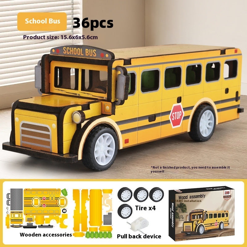 Wooden Assembled Toy Car Warrior Engineering Vehicle Fire Truck DIY Model.