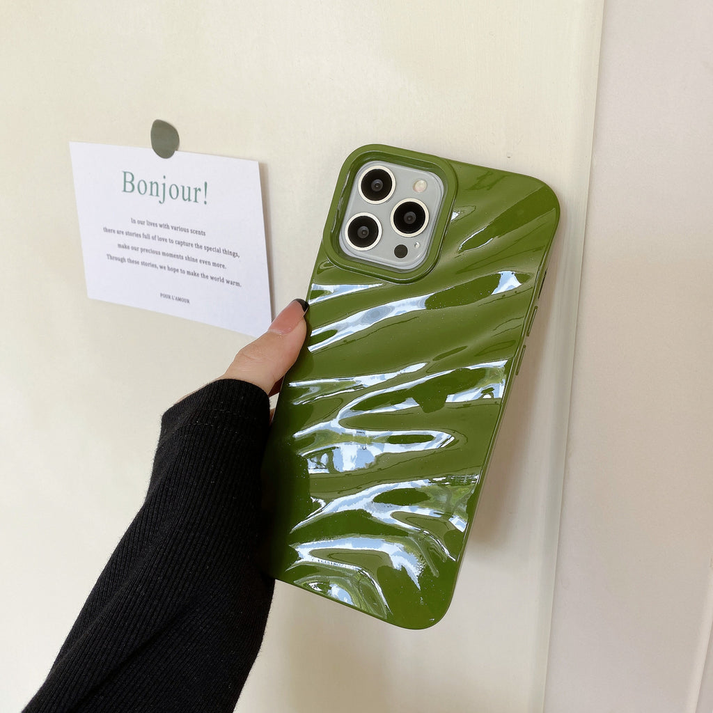 Anti-fall Soft Solid Color Wave Pleated Phone Case