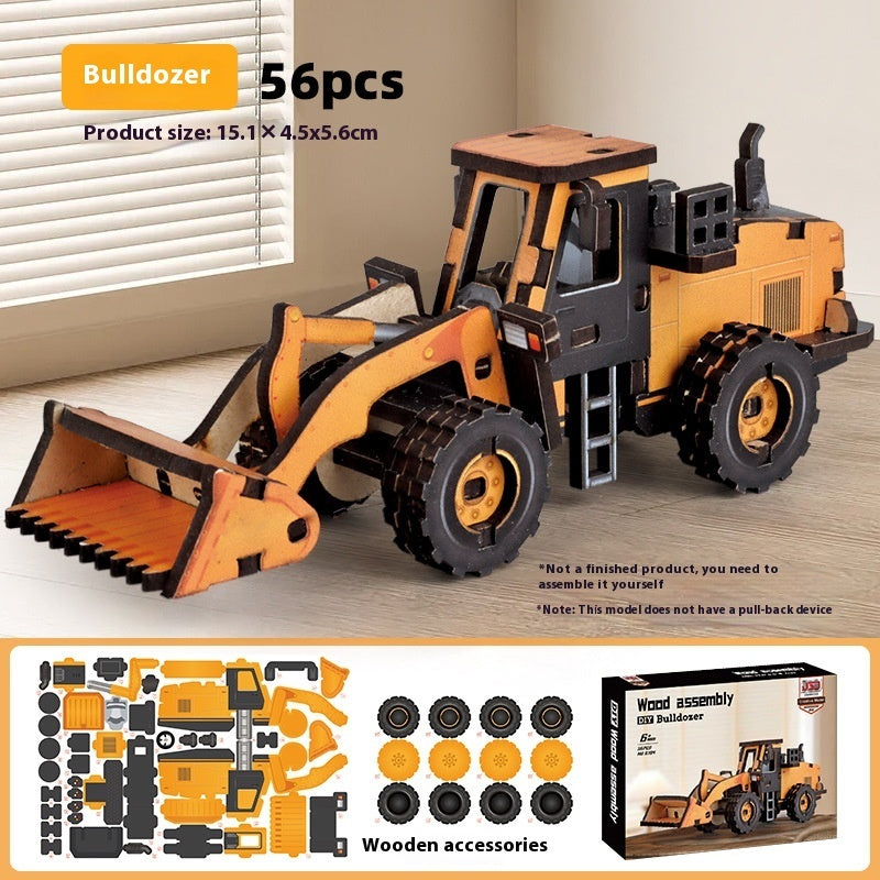 Wooden Assembled Toy Car Warrior Engineering Vehicle Fire Truck DIY Model.